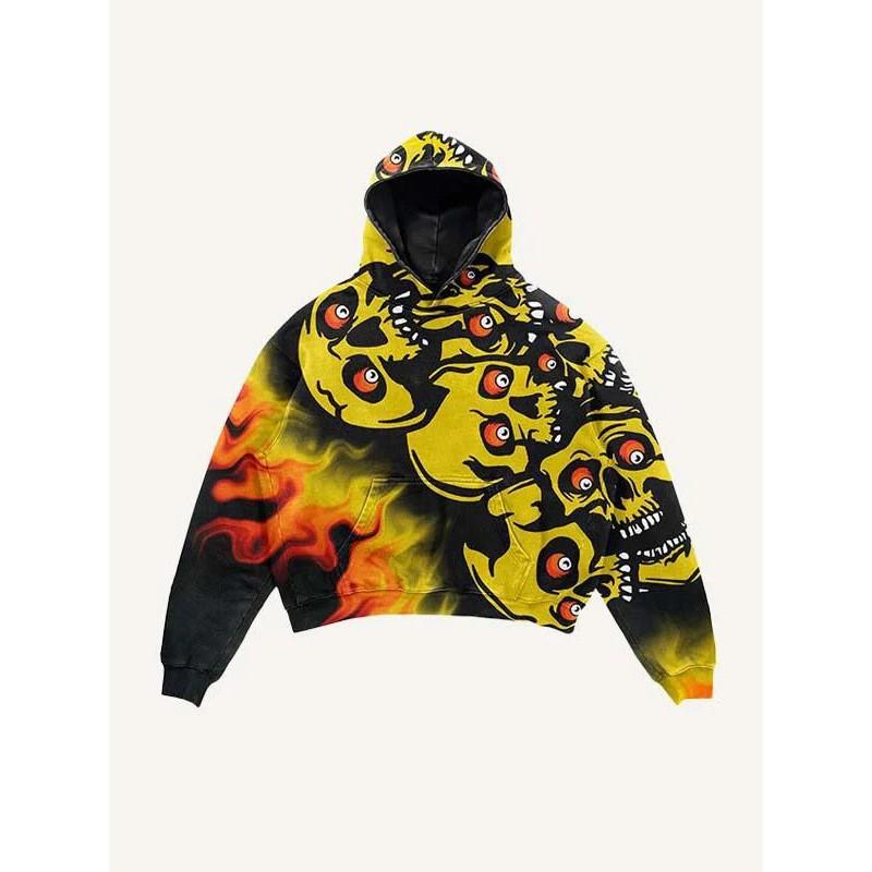 2026 Skull Print Hoodie Men - Lightweight Air Layer Sweatshirt Casual Streetwear Long Sleeve Pullover With Front Pocket