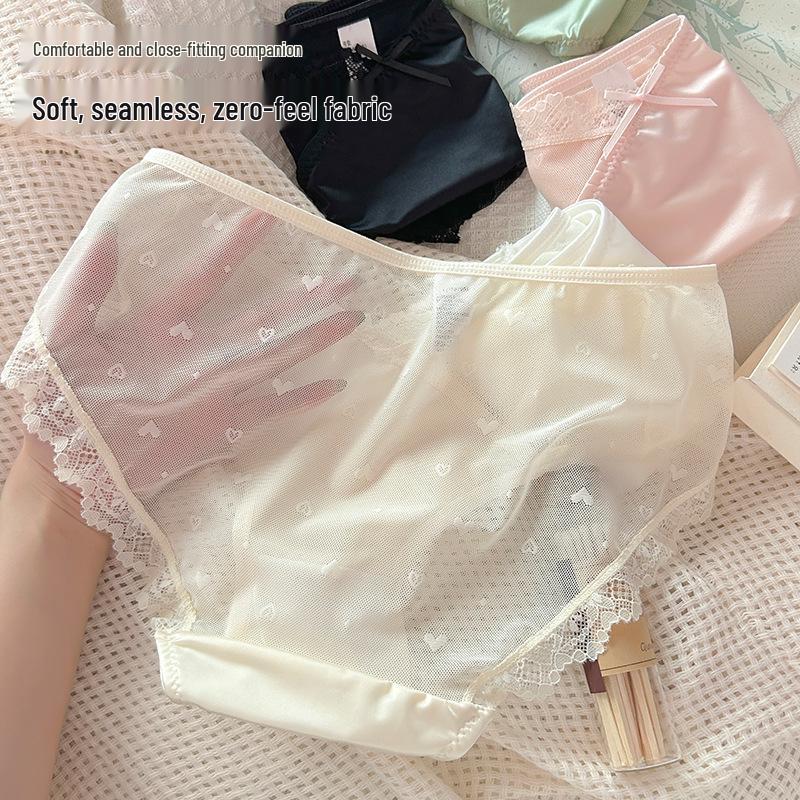 Slightly Tipsy Moonlight Mid-Waist French Satin Lace Briefs for Women
