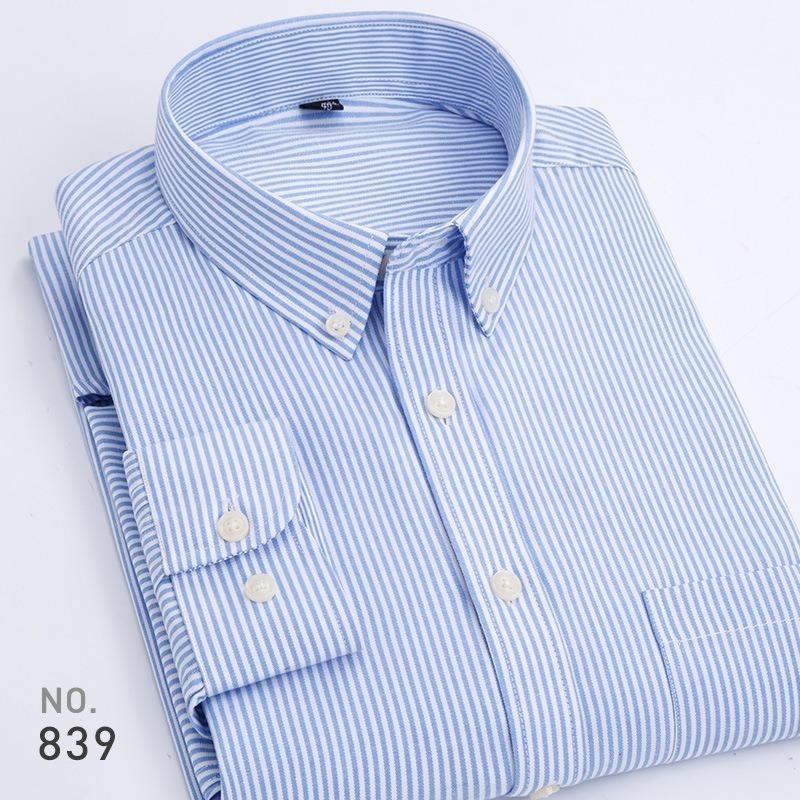 New Men's Oxford Striped Long Sleeve Shirt, Korean Slim Fit Youth Casual Fashion Button Up Shirt