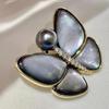 Natural Black Shell Butterfly Brooch with Pearl - DIY Women's Cute Pin