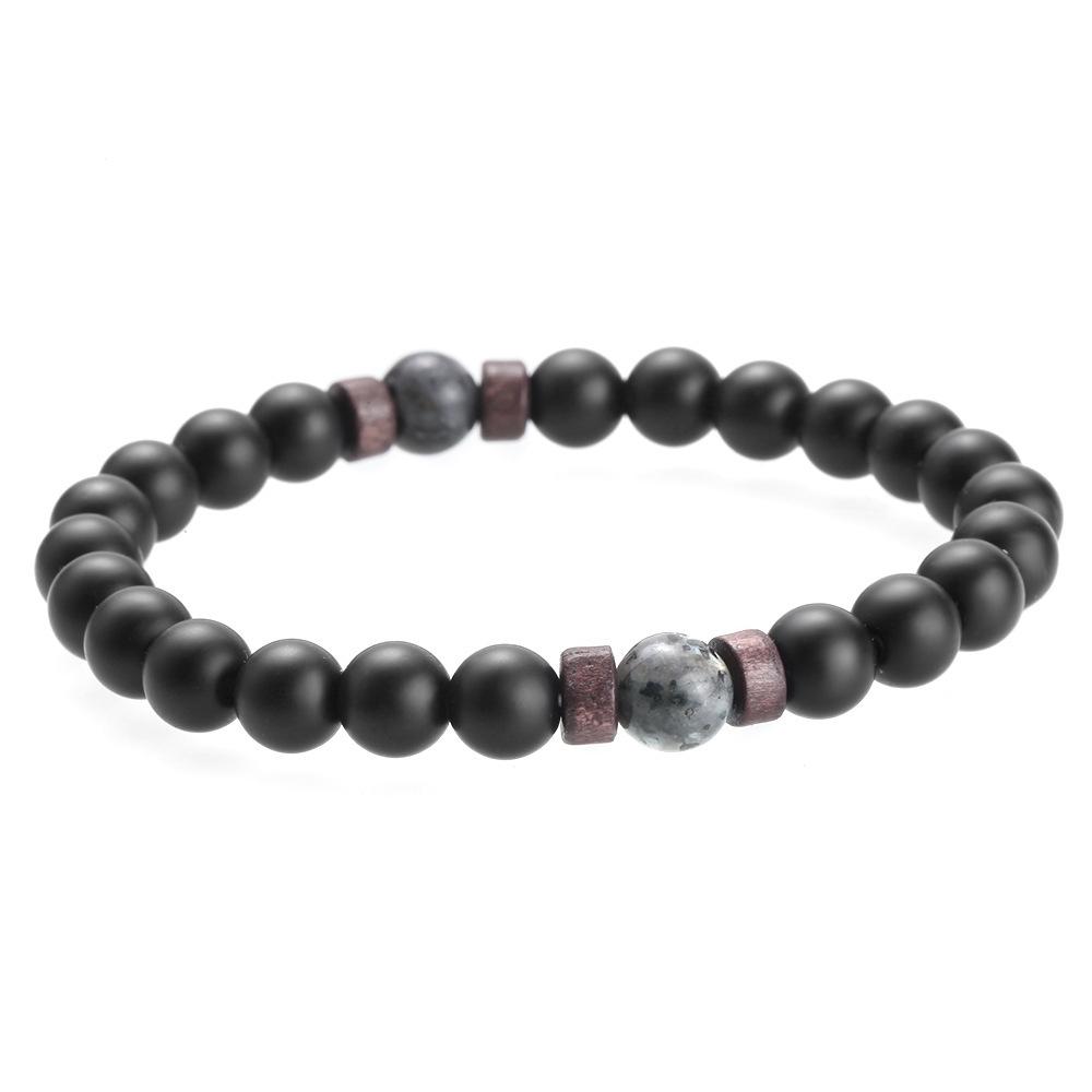 Volcanic Stone & Moonstone Men's Beaded Bracelet with Obsidian Accents