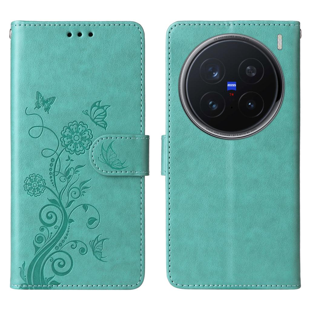 For Vivo X200 Pro 5G Leather Case Butterfly Floral Imprint Wallet Stand Cover