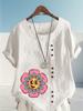 Women's Fashion Sunflower Print Shot Sleeve T-shirt Loose Cotton Shirt Casual Loose Summer Blouse Tops Plus Size