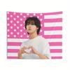 1PC Han Jisung Heart Gesture Tapestry Pink US Flag Design Wall Hanging Cute KPop Idol Home Decor with Heart Sign Pattern