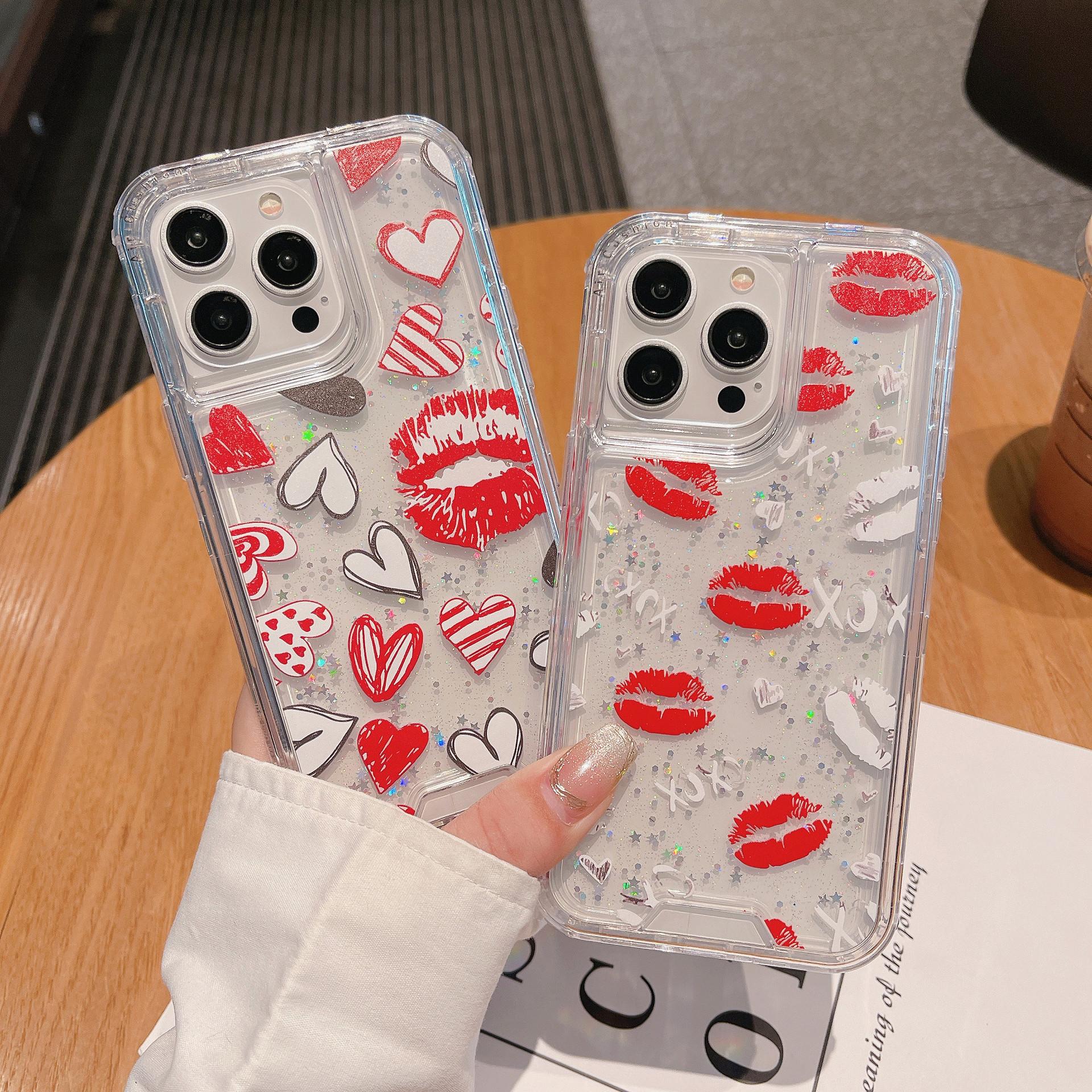 

For IPhone14Promax Mobile Phone Case Three-in-one Drop Glue Plus Painted Red Lips, Anti-fall and Shockproof For iPhone 14 Pro max