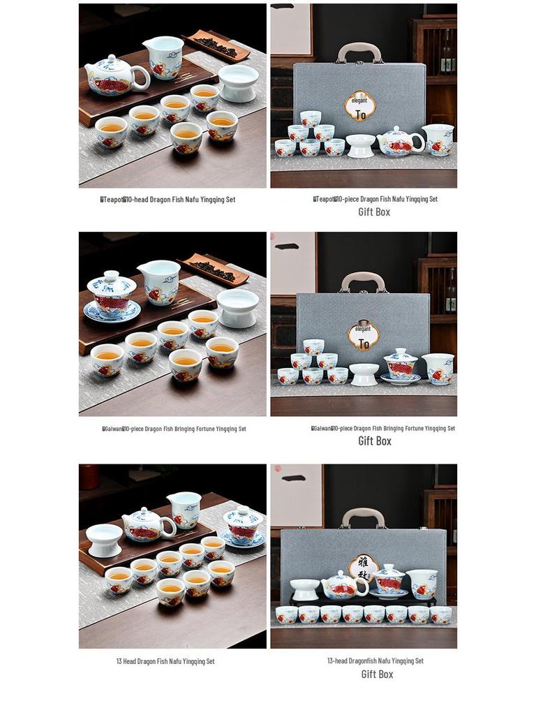 Red Arowana Na Fu Xishi Ceramic Kung Fu Gaiwan Tea Set with Gift Box