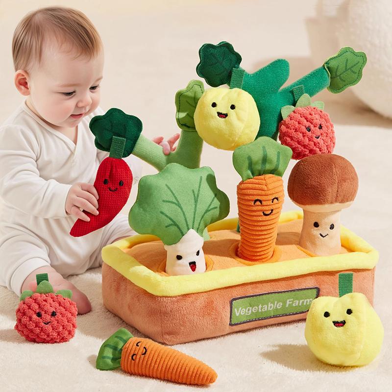 Dětská Montessori Simulační Tahání Mrkve Plyšová Hračka Ovoce Zelenina Sběr Tvarů Párovací Hra Hračka pro Interakci Rodič-Dítě Gif