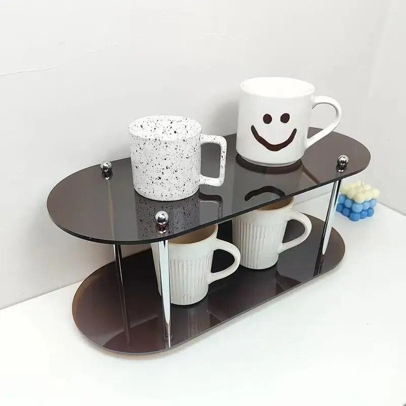 Акриловая полка для чашек столешница стеллаж для хранения косметики настольный дисплей для чашек многослойный держатель для кофейных чашек декор Amber 2 layers 2929₽