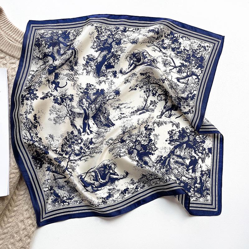 2022 Autumn/Winter Mulberry Silk Mori Style Print Square Scarf - Women's Warm Silk Neck Shawl