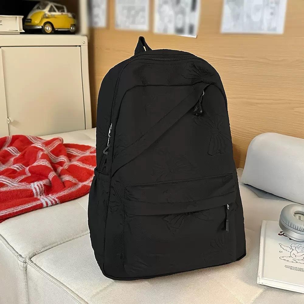 Schoolbag Korean Version Ins Solid Color Simple Backpack Bag Female Sweet Bow Student Schoolbag Fashionable Versatile Casual Backpack