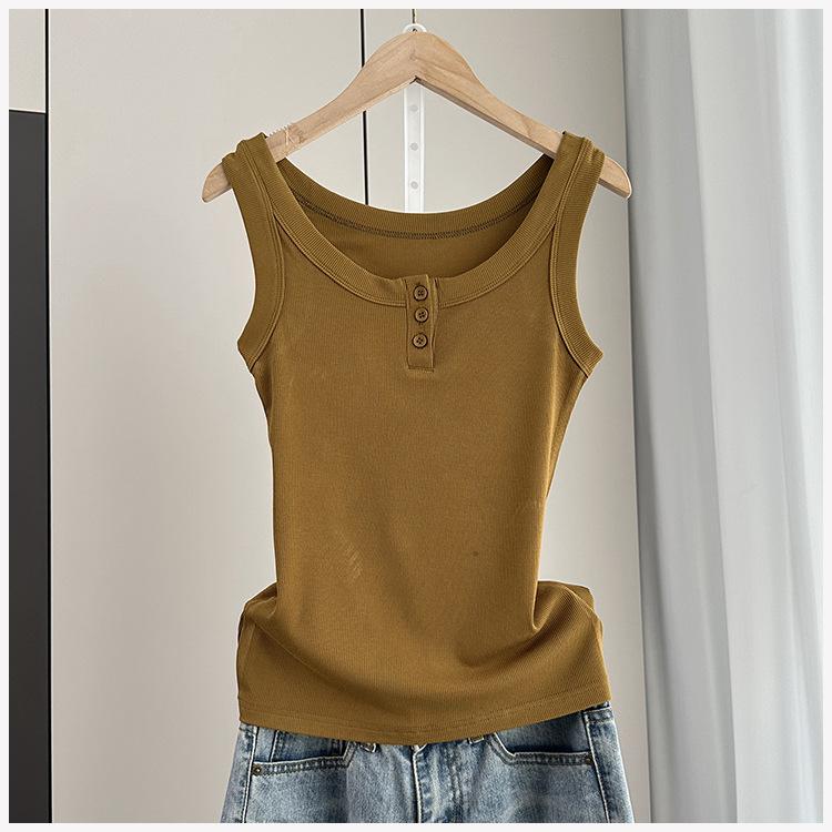 Anti-Armpit-Fat Cami Tank Top Ribbed Slim Fit Button Inner Wear Versatile Everyday Stretchy Slim Base Layer Soft Fabric Inner And Outer Wear Top