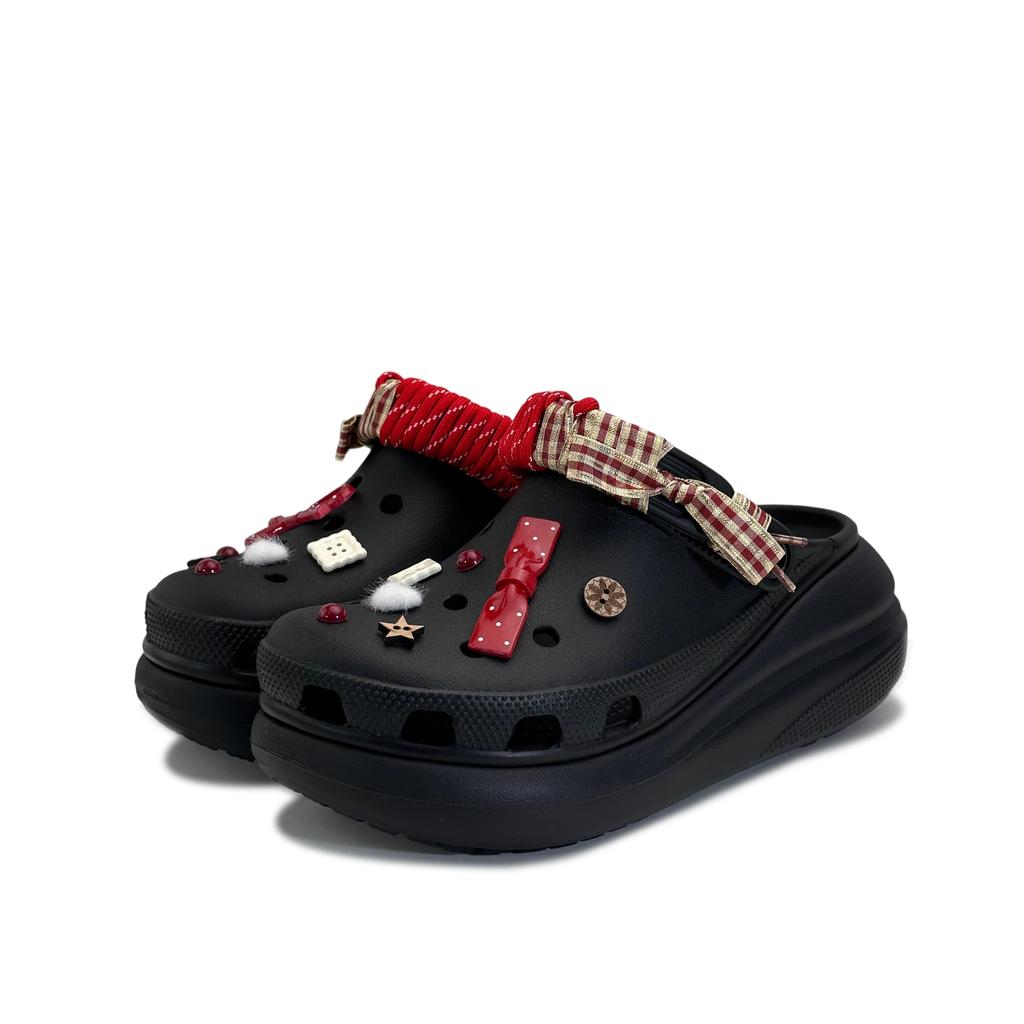 Crocs Crush Clog Cookies Crunch Fashion Retro Playful Cute College Versatile Comfortable Hole Shoes Women Black
