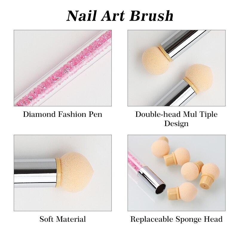 Arte Clavo Double-ended Nail Art Brush Set Gradient Pen Sponge Painting Dotting Tool Acrylic Pen With 4 Replace Sponge Heads New