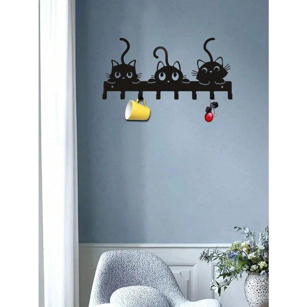 1pc Cat Shape Wall Mounted Coat Rack Key Holder Hook Entryway Hallway Home Decor Organization Hanger For Bedroom Kitchen Office