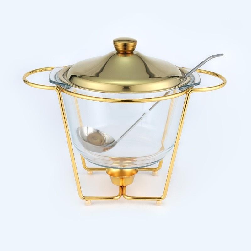 Alcohol Pot Restaurant Glass Food Heating Container Large Capacity Buffet Stove Gold/Silver Rectangular Glass Pot