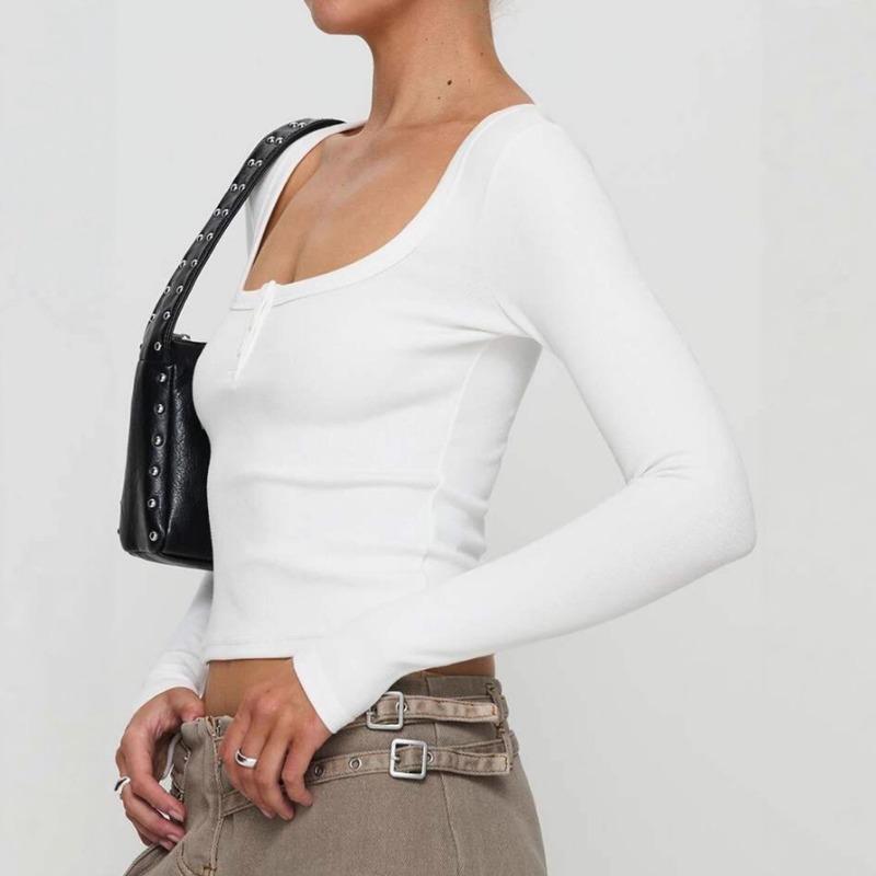 Damska koszula bazowa z długim rękawem zapinana na guziki, na jesień i zimę 2025