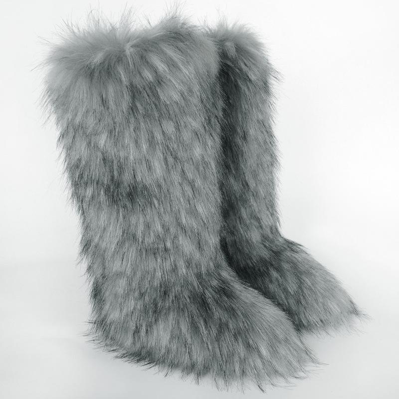 Ladies Winter Faux Fur Raccoon Hairy Boots Snow Boots Shoes