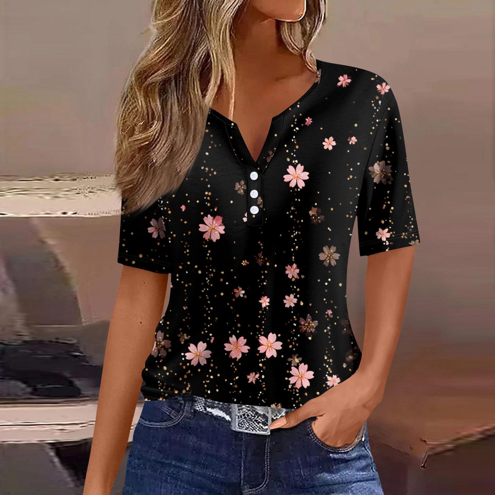 

Женская Блузка Модная и Повседневная Футболка Топ с Коротким Рукавом с Принтом L чёрный