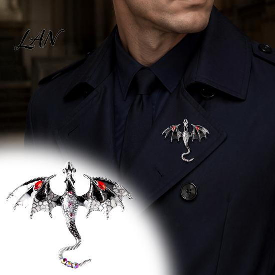Dragon Lapel Pin 2Pcs Rhinestone Flying Brooch, Western Winged Pin, Alloy Brooch Sweater Cardigan Coat Suit Scarf Decor, Men Jewelry Accessories Clip