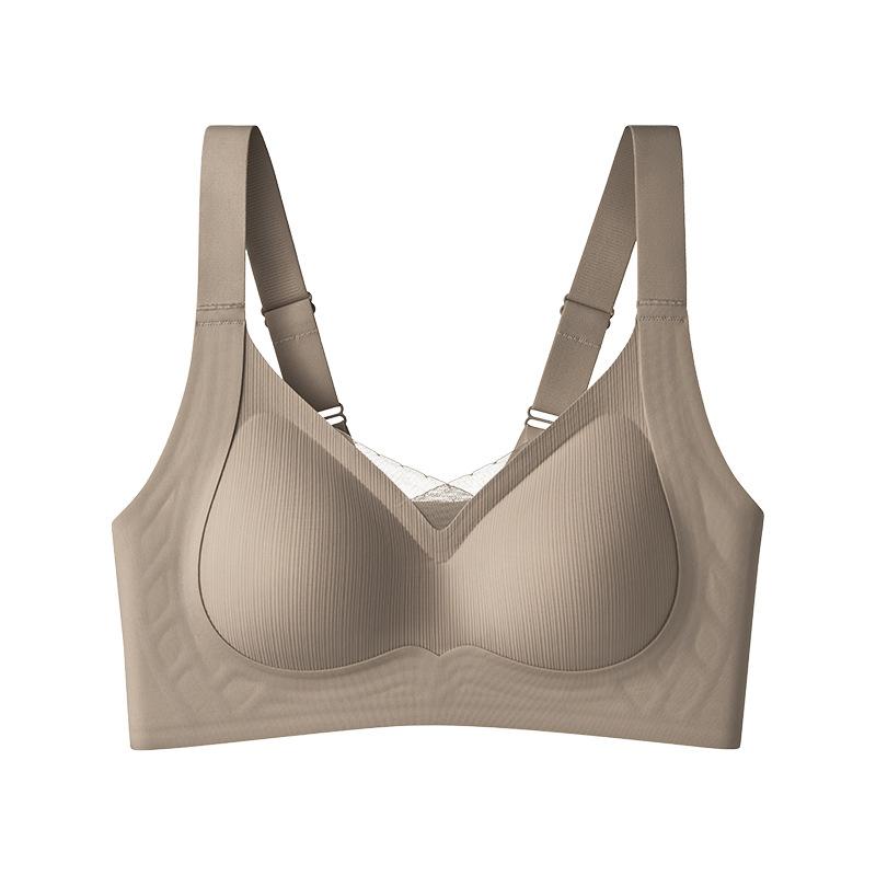 Traceless underwear women's big breasts show small breasts, anti-sagging soft support no steel ring bra new