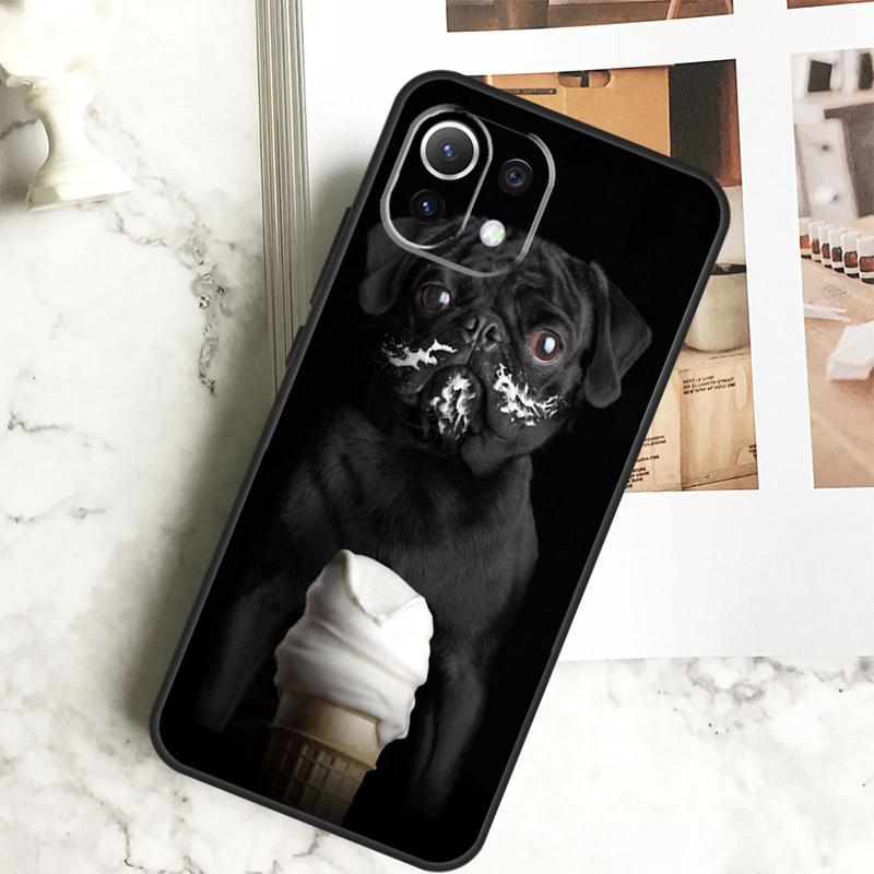 Cute Black Pug Dog Case For Xiaomi 14 Pro 13 Ultra 11T 12T 13T 12 Lite POCO X6 Pro M6 X3 X4 X5 M5s F3 F5 Cover