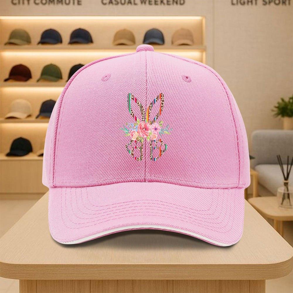 Floral Leopard Bunny Easter Baseball Cap Polyester Lightweight Outdoor Casual Unisex Cap