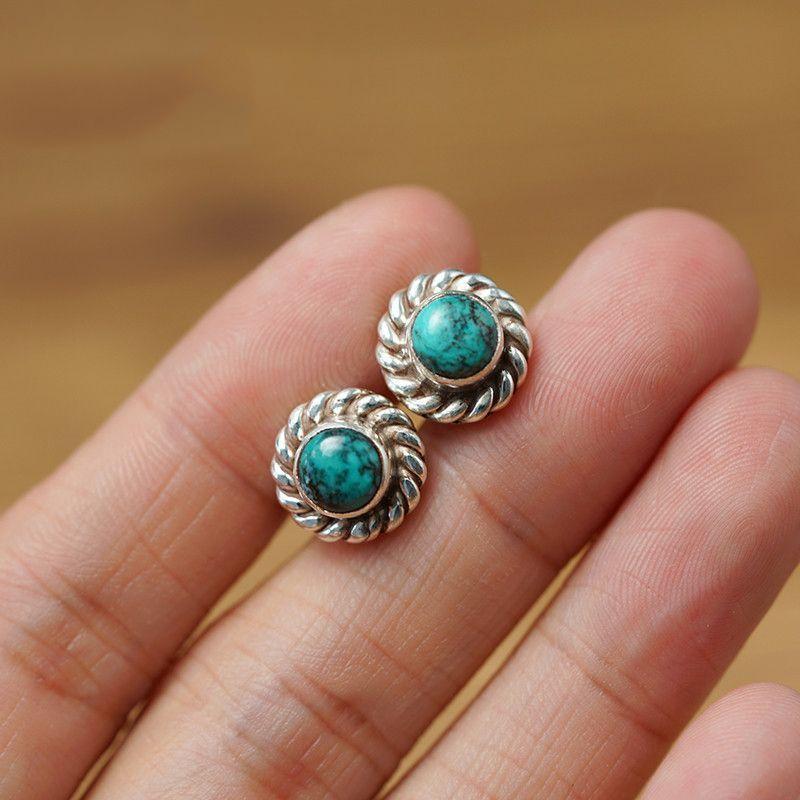 

Глянцевые Винтажные Серьги с Натуральной Бирюзой для Женщин на Вечеринку Необычные Серьги-Пуссеты Цветок Зеленые Серьги Ювелирные Изделия