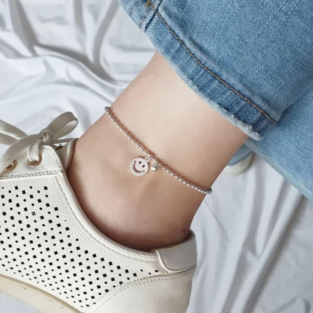 

Women s Daily 925 Silver Silver Ball Happy Smile Anklet Bracelet One color