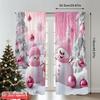 2D flat printing 2pcs Christmas Scene Curtain Pink and White Winter 100% Polyester Without Electricity Festive Wall Decor