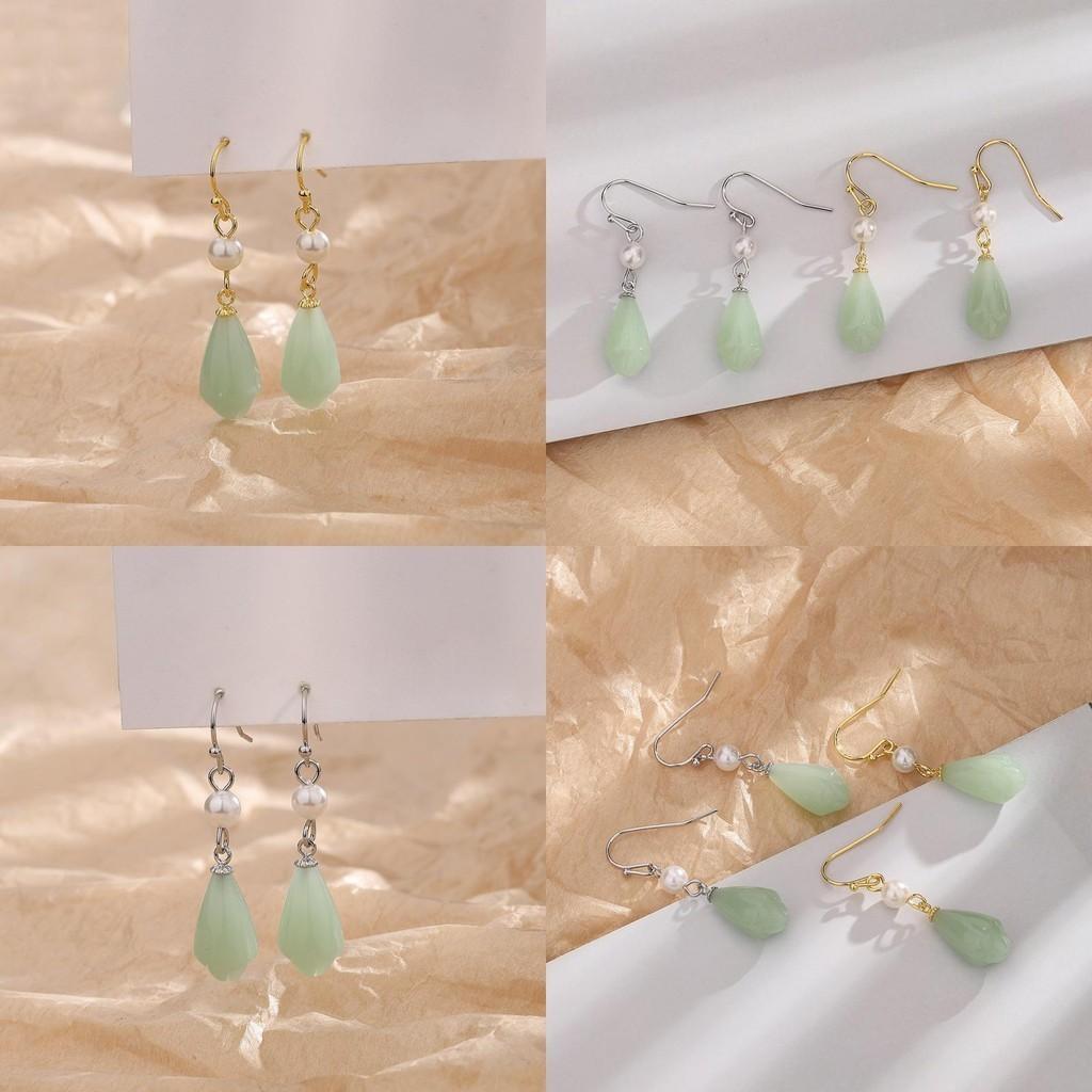 Vintage Ear Ethnic Decorations Copper Earrings With Exquisite Pearl And Tianshan Jade Flower Lotus