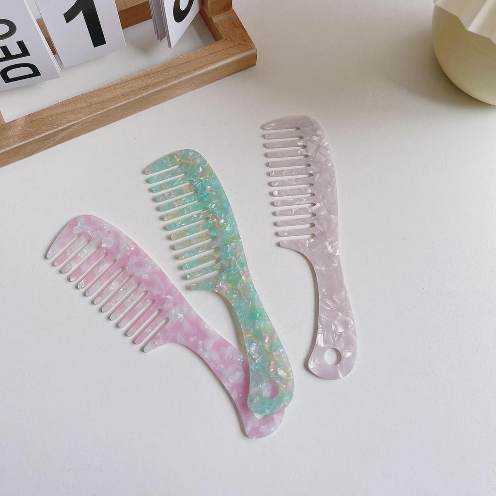 European & American Fashion Marble Texture Acetate Hair Comb - Large Handle, Anti-Static