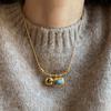 18K real gold electroplated tiger's eye stone pendant necklace casual retro temperament collarbone chain light luxury sweater chain women