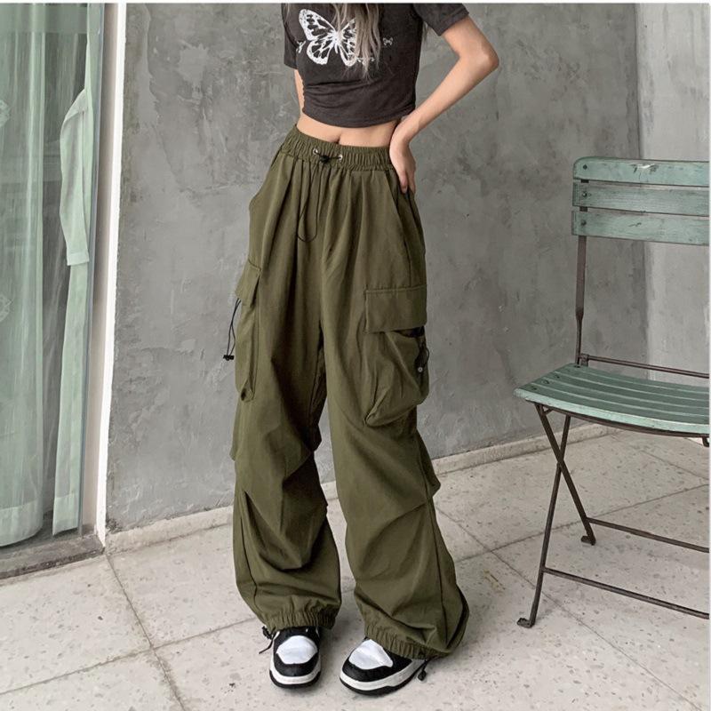 New Design High Street Overalls Women's Loose Straight Wide-leg Big Pocket Casual Retro Leggings Tide