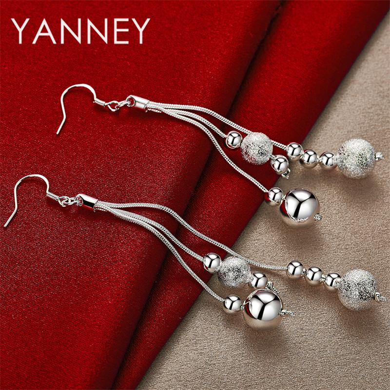 925 Sterling Silver Delicate Beaded Tassel Pendant Earrings for Women, Fashion Accessories, Jewelry, Wedding Gifts