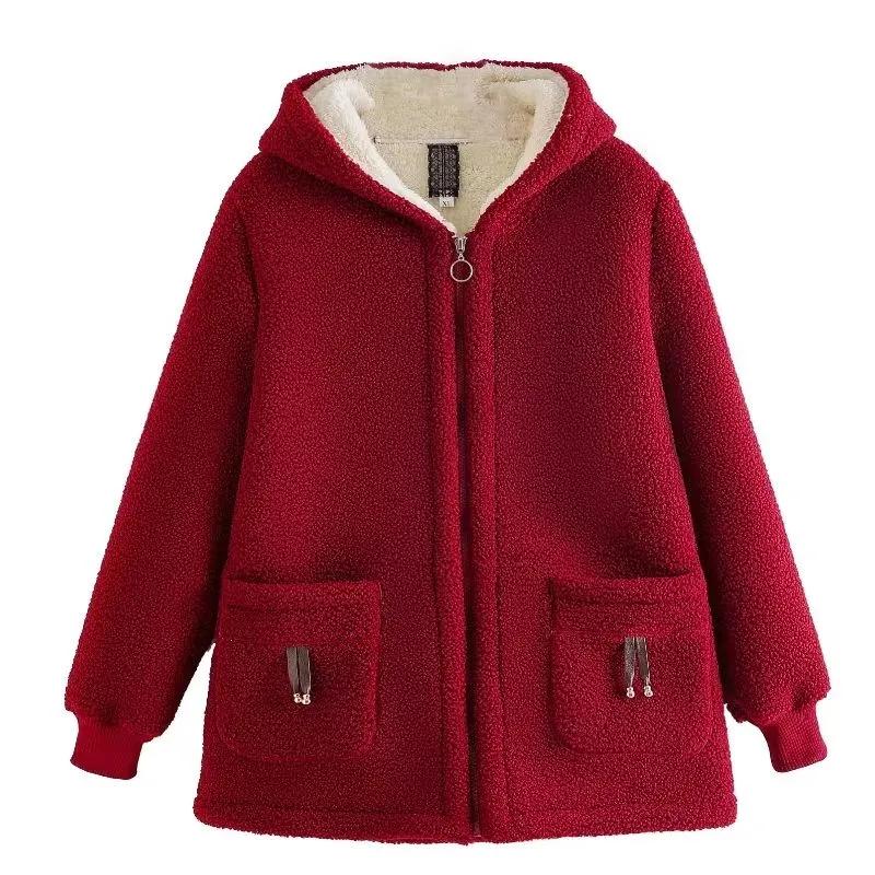Women Autumn Winter Plus Size Warm Jacket Add Velvet Thickened Lamb Velvet Coat Outerwear