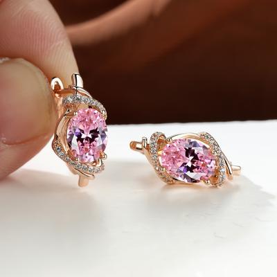 1 Pair Gold Color Vine Geometry Round Oval Cut Pink Purple White Aqua Stone Party Hoop Earrings Birthstone Dangle Earrings Jewelry