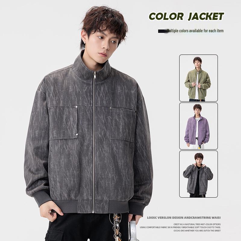Men's Plus Size Stand Collar Retro Jacket - 2026 Autumn Collection, Trendy Loose Fit Casual Wear