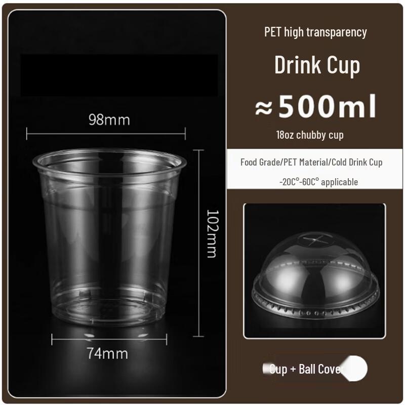 Sanbilae 500ml Disposable Plastic Milk Tea Cups with Dome Lids