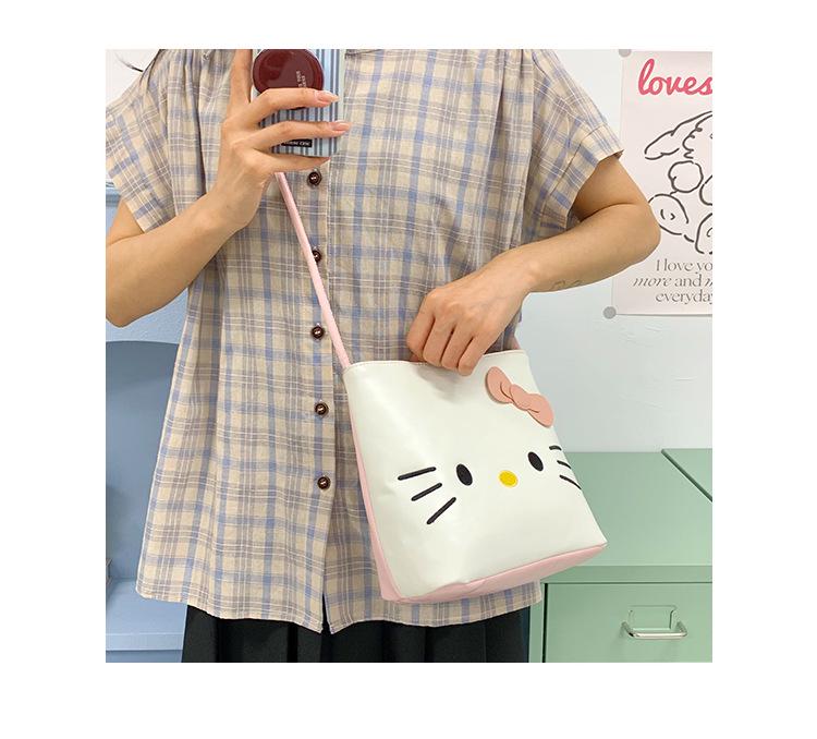 Korean Cute Cat Embroidery Bucket Bag - Stylish Cartoon Shoulder Bag for Women & Students