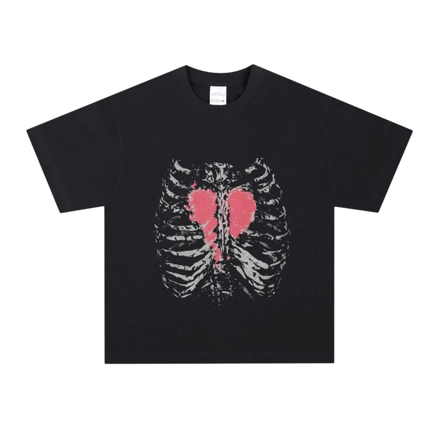 

2025 New Broken Heart Streetwear T-shirt Set Short Sleeve Tops with Ribcage Print and Love Design Casual Spring Summer Outfit 4XL
