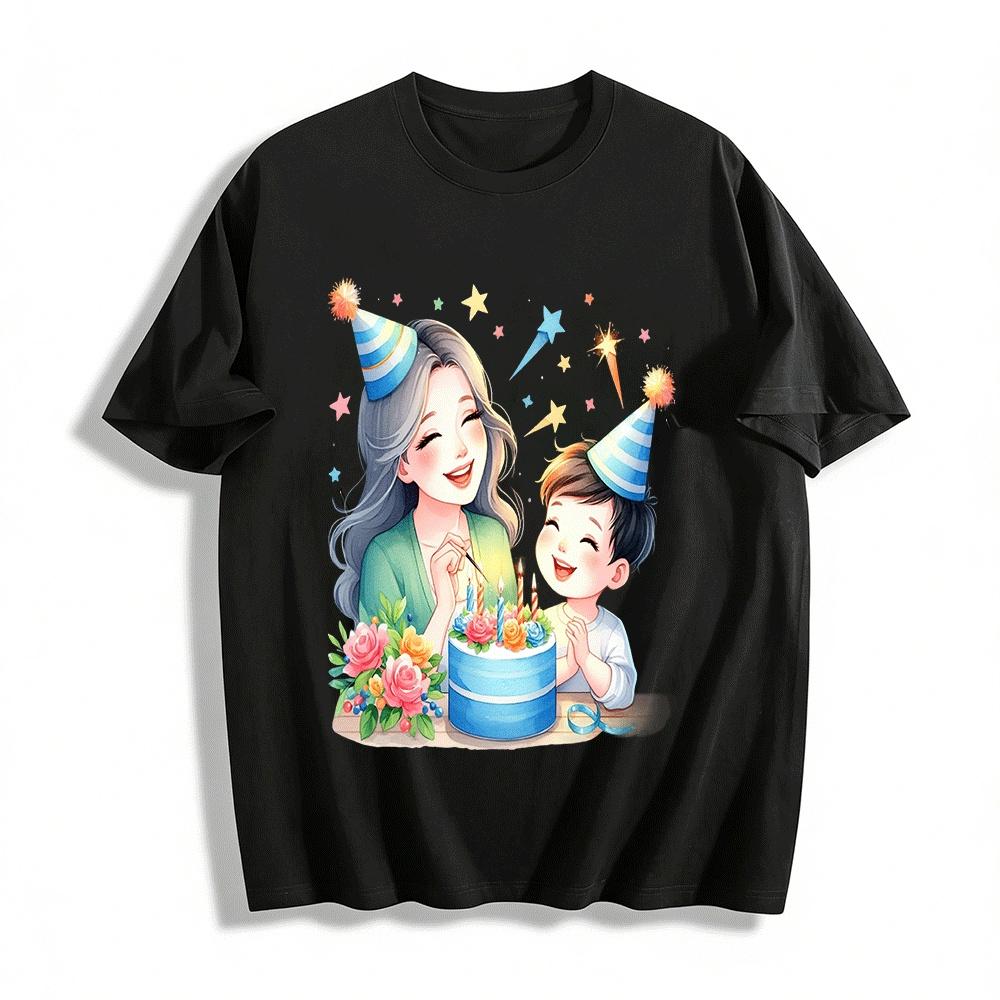 

Warm Parent-Child Birthday Party Print Casual Top For All Ages Pure cotton T-shirt XXS