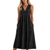 Ladies' Casual Pullover V-neck Sleeveless Cotton And Linen Loose Dress