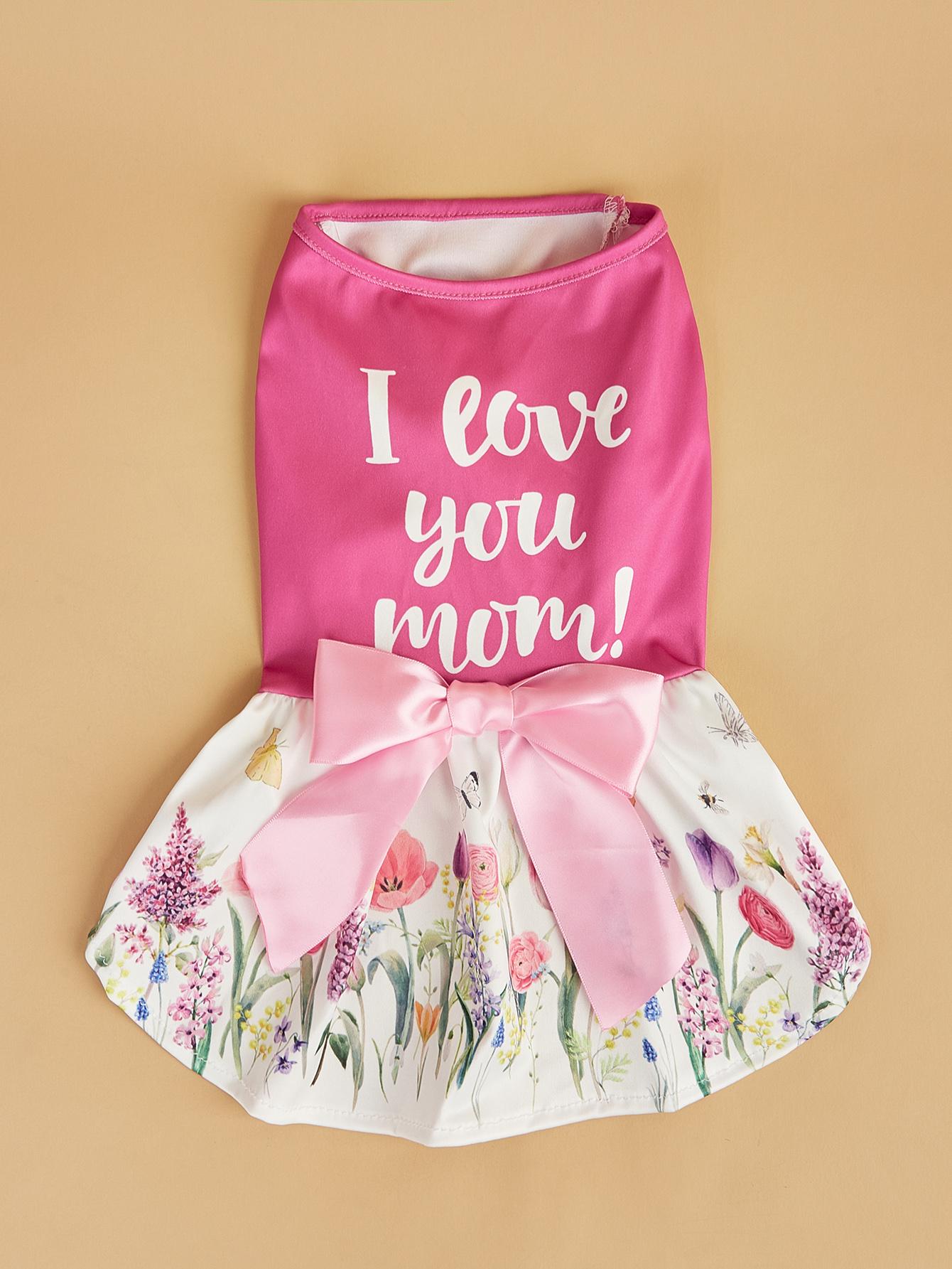 

Dog Dress Girl Dog Sleeveless Clothes Floral Pet Apparel Pink Bowknot Cat Clothing Puppy Dresses Doggy Costume Mothers Day XS（old） розовый