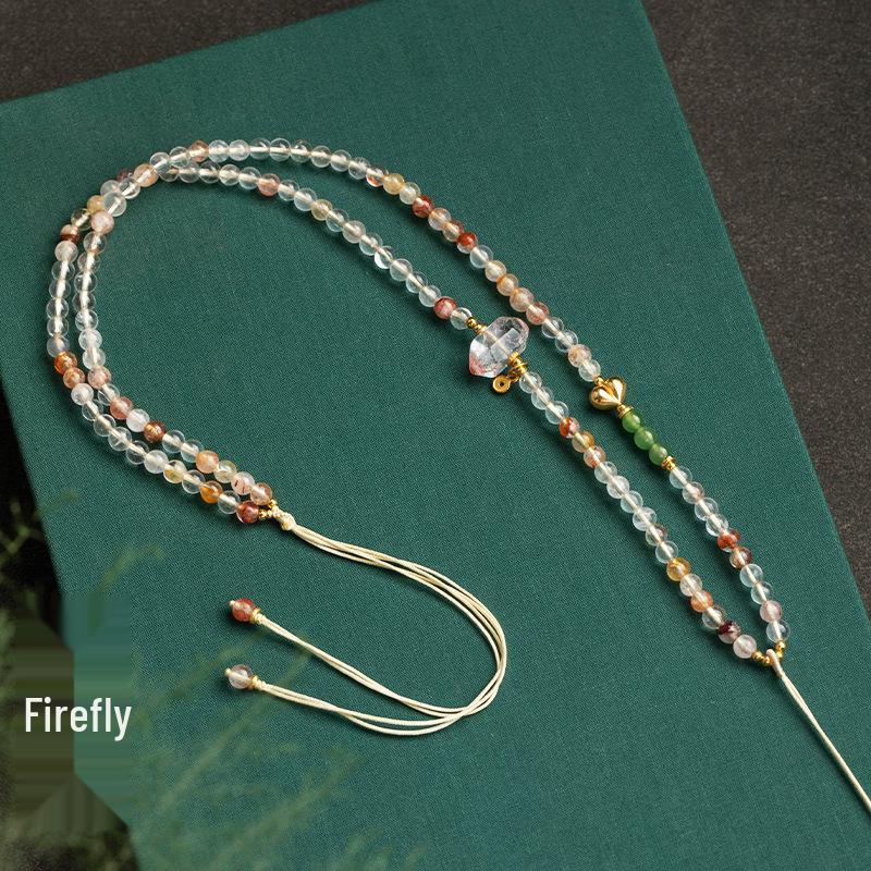 Hand-Woven White Crystal Pendant Necklace Lanyard for Sweaters