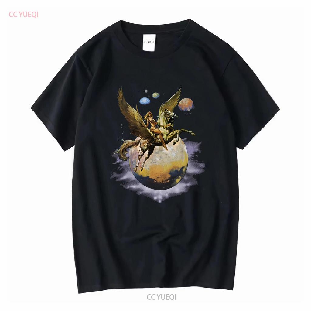 BORIS VALLEJO PEGASUS NEUES SCHWARZES T-SHIRT Lang- oder Kurzarm Vintage-Waschung Unisex Bequeme Streetwear Leicht stylisch