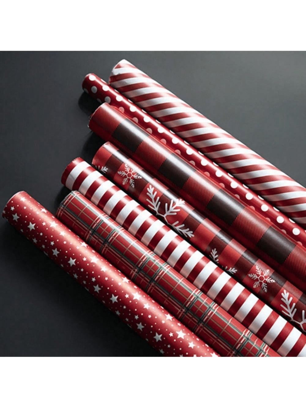 

Christmas wrapping paper 6 pcs set, vintage kraft paper holiday gift wrapping with Christmas tree pattern, 20pcs gold edge wat