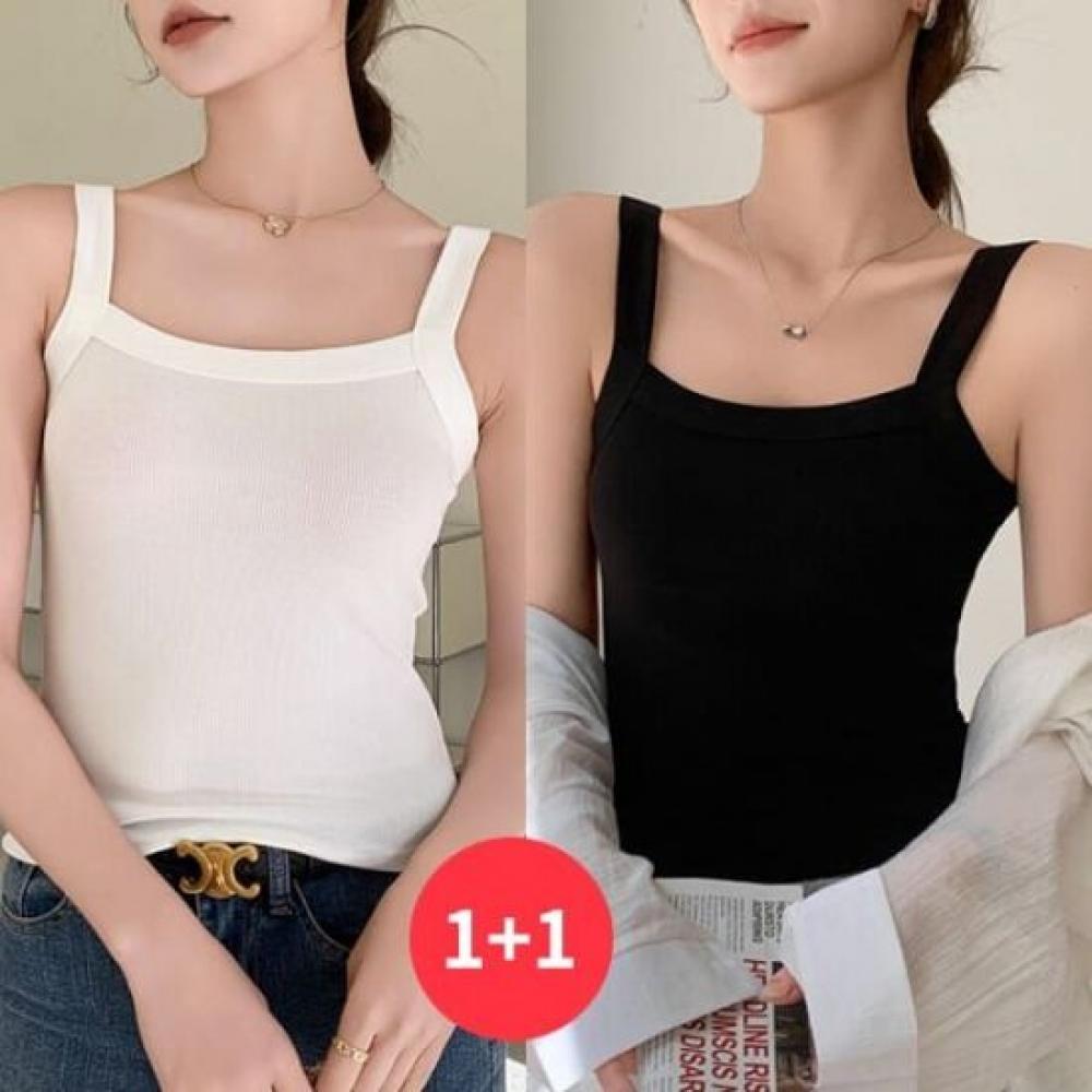 Navava Women Slim Fit Ribbed Square Neck Tank Top Nt2671