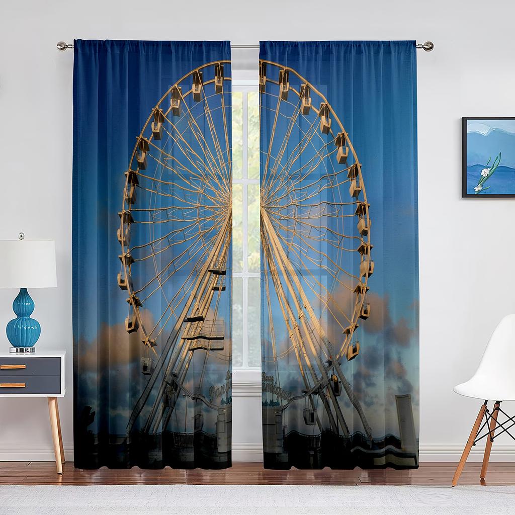 Giant Vertical Revolving Ferris Wheel Tulle Curtains Living Room Bedroom Decor Chiffon Sheer Voile Kitchen Window Curtain Drapes