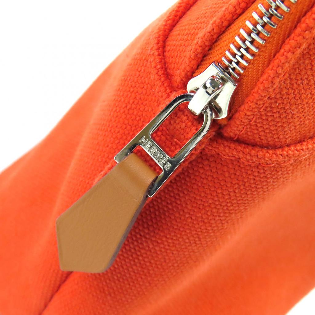 Pristine HERMES Bored pouch MM H logo embroidered leather canvas cosmetic pouch Orange Used