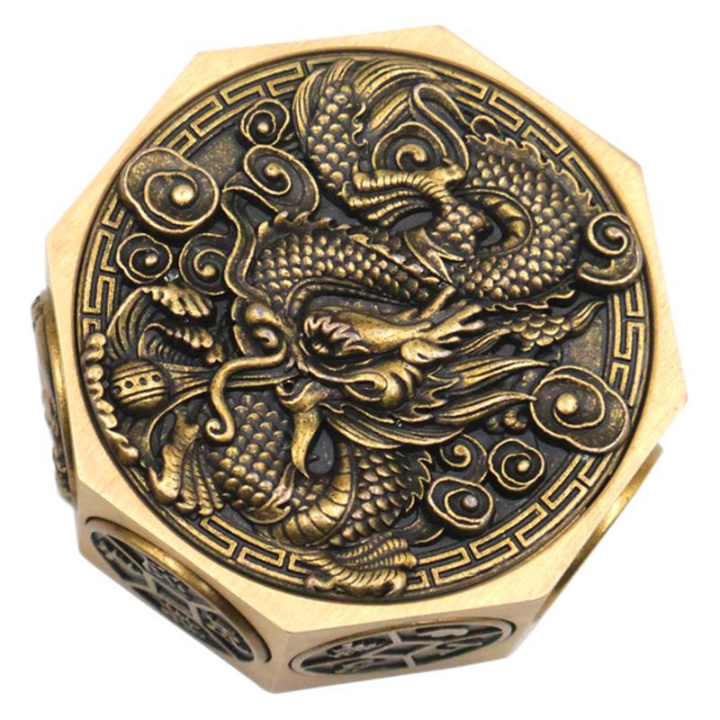 Brass Eight-Sided Money Rotating Cube Stress Relief Handheld Portable Win Instantly Dice Dragon Year Wealth Decoration